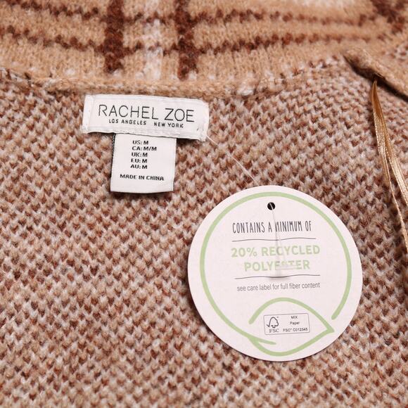 Rachel Zoe Tan Brown Plaid Jacket Eyelash Texture Soft Stretch Coatigan Size M - Picture 8 of 11